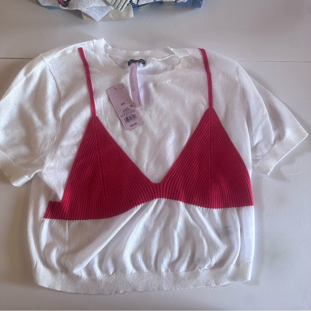 Wild Fable Red and White Crop Top